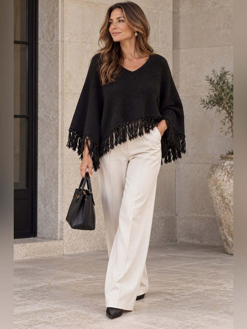 PRANA Black Fringe Poncho Sweater Medium Boho Western Cape Festival Eclectic